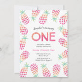 Invitation Ananas rose tropical premier anniversaire Invitati (Devant)