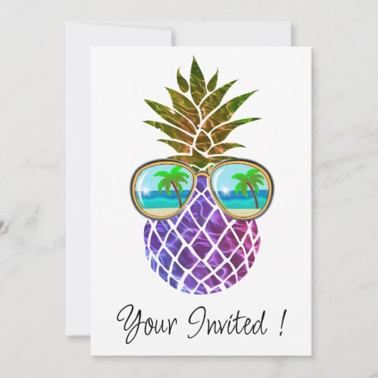 Invitation Ananas rose violet tropical (Devant)