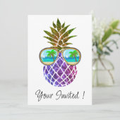Invitation Ananas rose violet tropical (Debout devant)