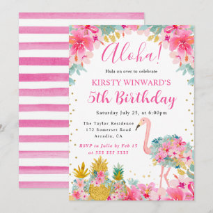 Invitation Ananas roses et dorés et Anniversaire de Flamant R