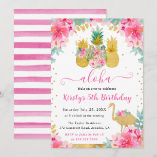 Invitation Ananas roses et dorés et anniversaire enfant Flama