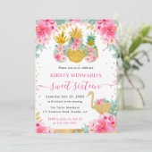 Invitation Ananas roses et dorés et Flamant Rose pour 16 ans (Debout devant)