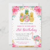 Invitation Ananas roses et dorés & Flamant rose 21e anniversa (Devant)