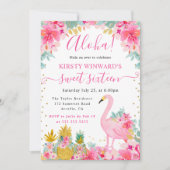 Invitation Ananas roses et dorés & Flamant rose Sweet 16 (Devant)