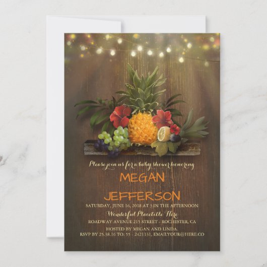 Invitation Ananas Tropical Beach Lights Luau Baby shower (Devant)