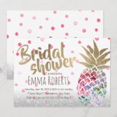 Invitation Ananas tropical Élégante Fête des mariées florale (Devant / Derrière)