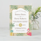 Invitation Ananas tropical et Flamant rose Mariage d'été plag (Debout devant)