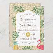 Invitation Ananas tropical et Flamant rose Mariage d'été plag (Devant / Derrière)