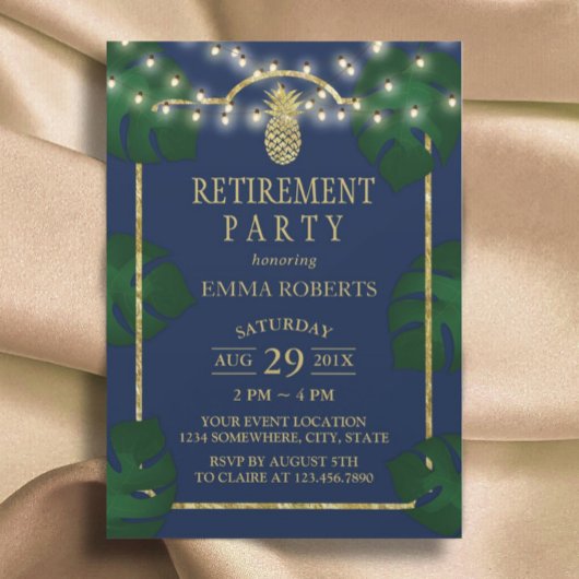Invitation Ananas Tropical Marine & Gold Luau Retraite