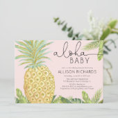 Invitation Ananas tropical rose vif baby shower fille (Debout devant)