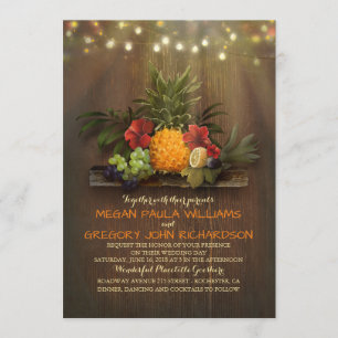 Invitation Ananas Tropical String Lumières Plage Mariage