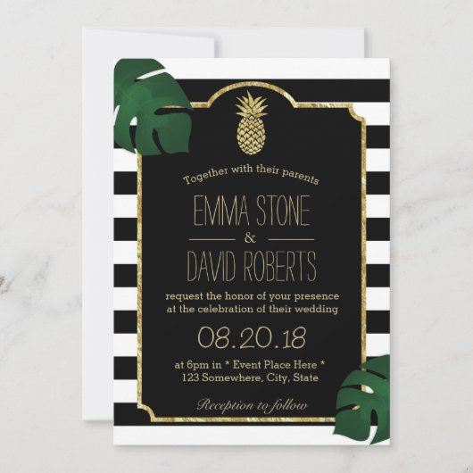 Invitation Ananas tropicale Stripes moderne Mariage hawaïen (Devant)