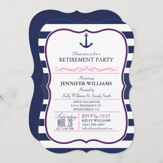 Invitation Ancho nautique ; l Parti de retraite Marine et Ros (Devant / Derrière)