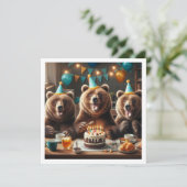 Invitation Ancien anniversaire d'ours, fête des ours grizzlis (Debout devant)