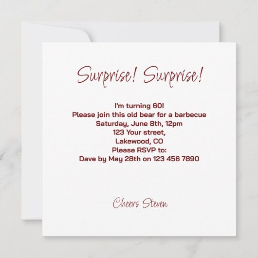 Invitation Ancien anniversaire d'ours, fête des ours grizzlis (Dos)