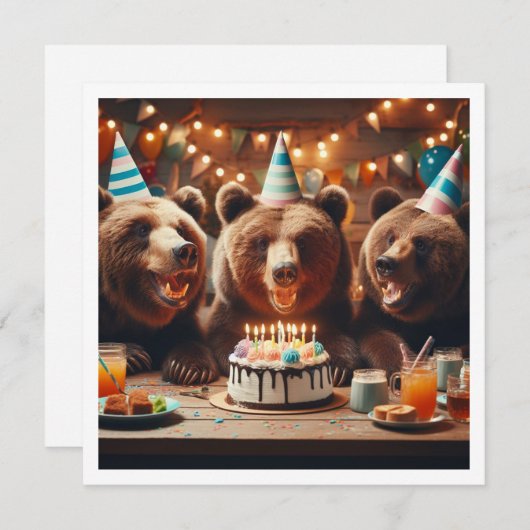 Invitation Ancien anniversaire d'ours, fête des ours grizzlis (Devant / Derrière)