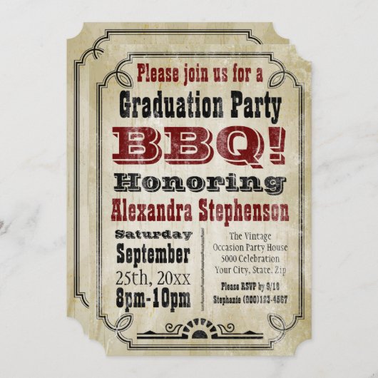 Invitation Ancien BBBQ Vintage (Devant / Derrière)