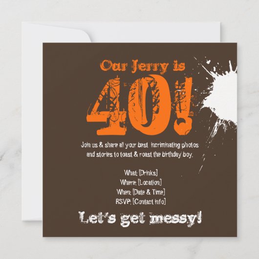 Invitation Ancien comme chef - 40e anniversaire Dirt Party In (Dos)