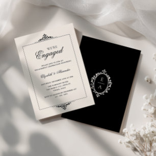 Invitation Ancien Crest Noir Crème Nous sommes Engagés Fête
