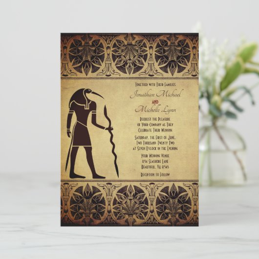 Invitation Ancien Dieu égyptien Thoth Mariage d'or (Debout devant)