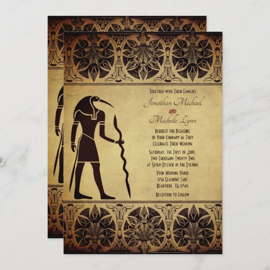Invitation Ancien Dieu égyptien Thoth Mariage d'or (Devant / Derrière)