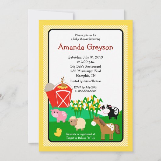 Invitation Ancien MacDonald Barnyard 5x7 Baby shower Invitati (Devant)