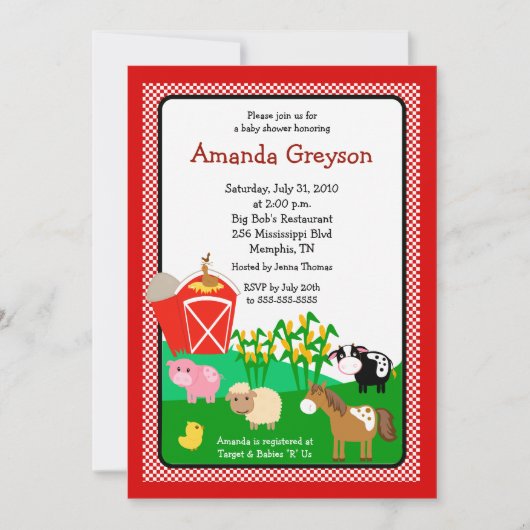 Invitation Ancien MacDonald Barnyard 5x7 Baby shower Invitati (Devant)
