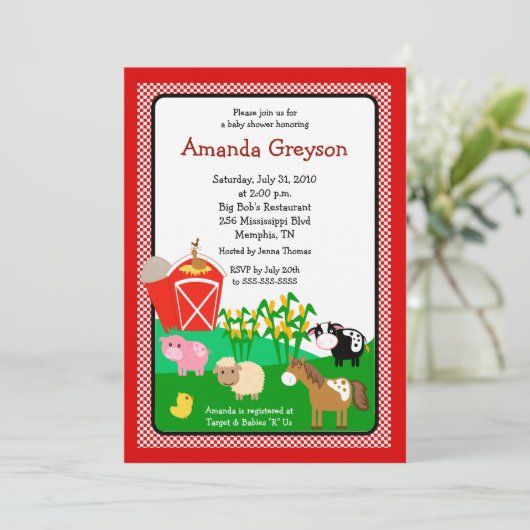 Invitation Ancien MacDonald Barnyard 5x7 Baby shower Invitati (Debout devant)
