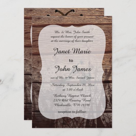 Invitation Ancien Mariage campagnard (Devant / Derrière)