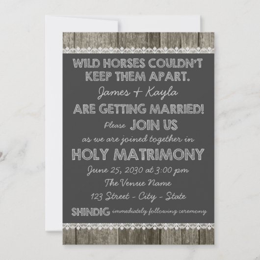 Invitation Ancien Mariage de tableau de bord rustique (Devant)