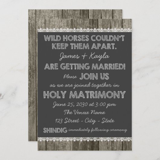 Invitation Ancien Mariage de tableau de bord rustique (Devant / Derrière)