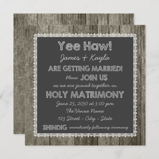 Invitation Ancien Mariage de tableau de bord rustique (Devant / Derrière)