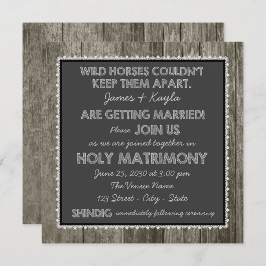 Invitation Ancien Mariage de tableau de bord rustique (Devant / Derrière)