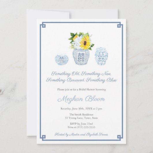 Invitation Ancien nouveau Wedding shower bleu classique empru (Devant)