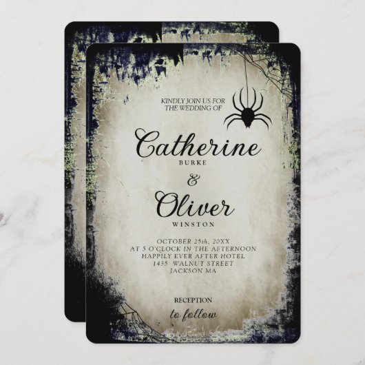 Invitation Ancien papier d'Halloween Spider Web Frame (Devant / Derrière)