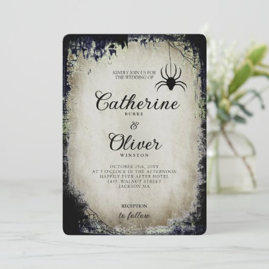 Invitation Ancien papier d'Halloween Spider Web Frame (Debout devant)