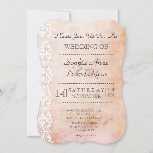 Invitation Ancien papier romantique avec Roses et Mariage den (Devant)