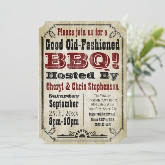 Invitation Ancien parti rustique rustique barbecue barbecue (Debout devant)