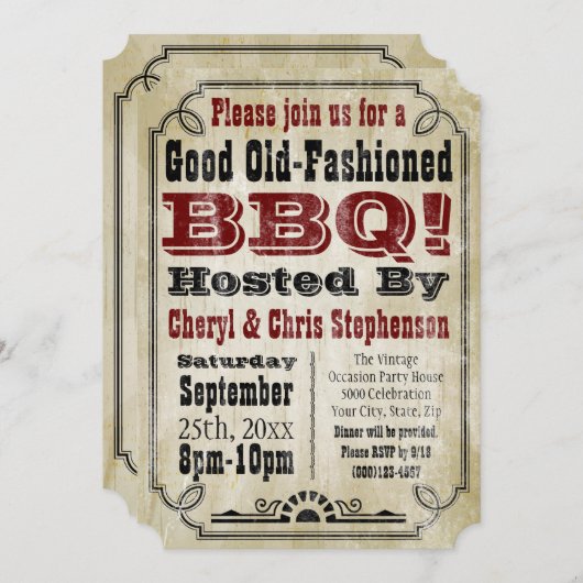 Invitation Ancien parti rustique rustique barbecue barbecue (Devant / Derrière)