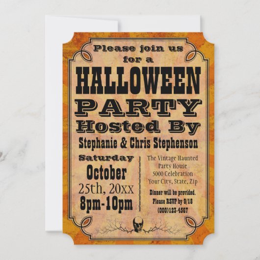 Invitation Ancien parti Vintage d'Halloween (Devant)