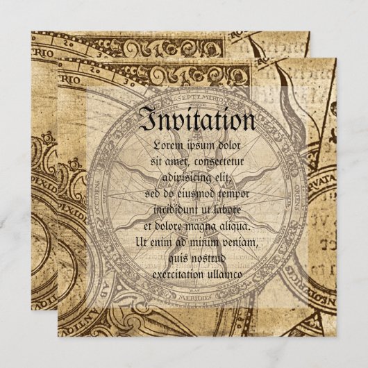 Invitation Ancien Rose Compass (Devant / Derrière)