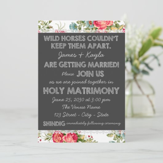 Invitation Ancien Rose de pays Chintz Mariage (Debout devant)
