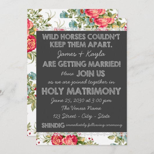 Invitation Ancien Rose de pays Chintz Mariage (Devant / Derrière)