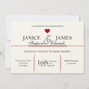 Invitation Ancien style de coeur rouge de mariage vintage