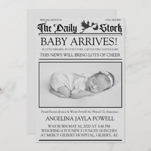 Invitation Ancien style noir & blanc Annonce de naissance (Devant / Derrière)