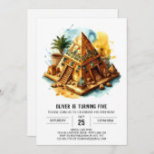 Invitation Ancienne Egypte Aquarelle Chic Pyramides Anniversa (Devant / Derrière)