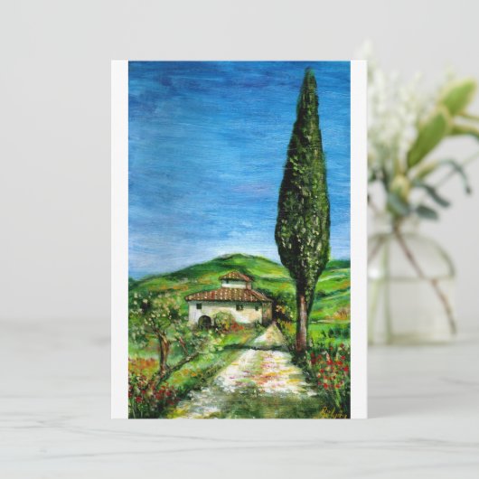 Invitation ANCIENNE FERME EN CHIANTI, bleu vert rouge blanc (Debout devant)
