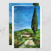 Invitation ANCIENNE FERME EN CHIANTI, bleu vert rouge blanc (Devant / Derrière)