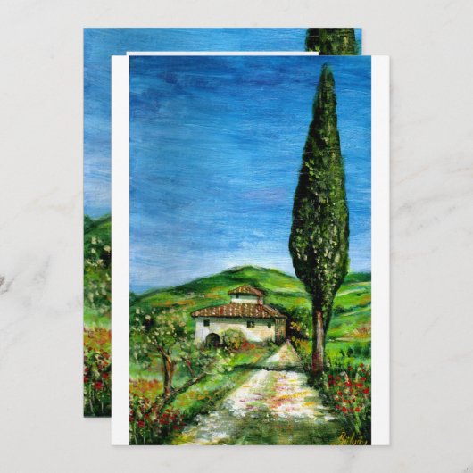 Invitation ANCIENNE FERME EN CHIANTI, bleu vert rouge blanc (Devant / Derrière)