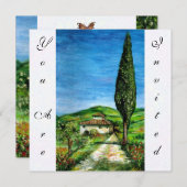 Invitation ANCIENNE FERME EN CHIANTI, bleu vert rouge blanc (Devant / Derrière)